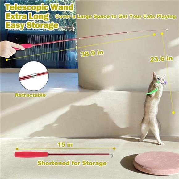 Interactive Cat Toys - Retractable Wand Toy and Feather Toys Refills for Indoor - Picture 3 of 7